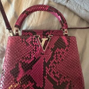 Louis Vuitton Pink Python Top Handle Satchel with Gold Hardware